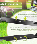 Blade installation instructions for 60 Inch Deck High Lift Lawn Mower Blades 3 Pack Replaces 105-7718-03 and 115-9649-03.