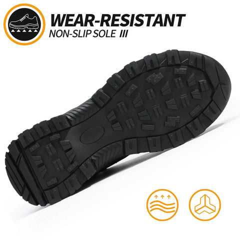 Heavy Duty Steel Toe Boots For Men Breathable High Top Work Shoes Lightweight Indestructible Safety Footwear For Industry Construction Black With Kevlar Insole And Puncture Resistance sole featuring wear-resistant tread and non-slip design.