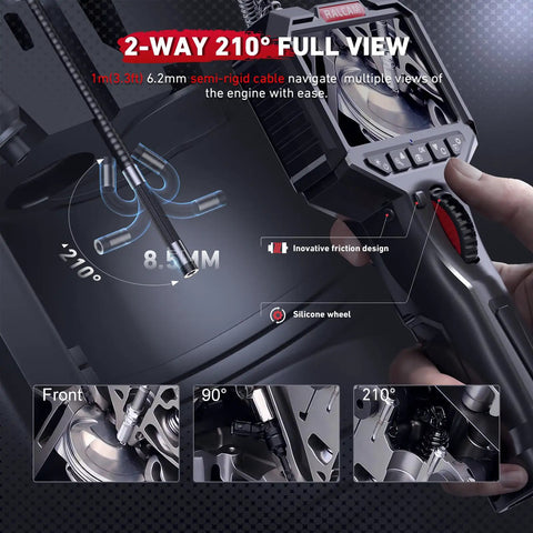 Two Way Articulating Borescope With Light Slim Probe For Tight Spots 210 Degree Pivot 19 In 1 Ultra Fine Stainless Wire Design Durable Industrial Inspection Camera For Mechanics And Techies, 8.5mm probe