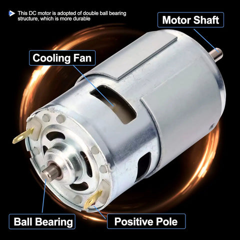 High Torque 12V 775 DC Motor With Double Ball Bearings And Built In Cooling Fan 10000 To 20000 RPM CW CCW Control