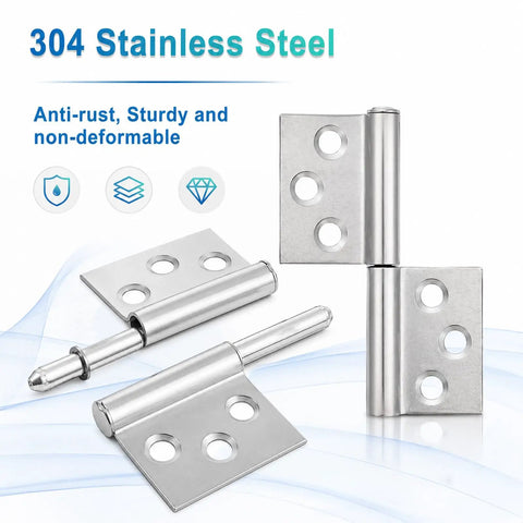 3 Inch Stainless Steel Lift Off Hinges Set Of 4 With Mounting Screws For Cabinets And Doors showing smooth finish and hole design.
