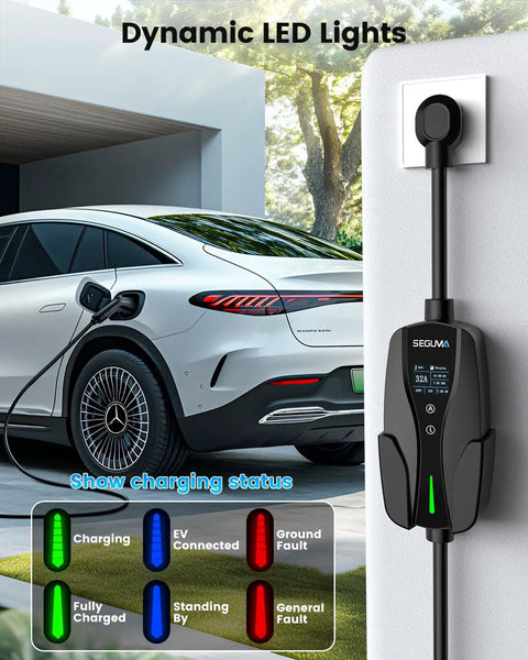 Level 2 EV Charger With NEMA 14-50 Plug 32A 25Ft Cable Portable 208V 240V EVSE For Home Use UL Listed Adjustable Current