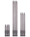 9 Pack One Quarter Inch Hex Shank Long Magnetic Square Head Screwdriver Bits Set for Pocket Hole Jigs SQ2 Two Inch, Four Inch, and Six Inch Long Bits