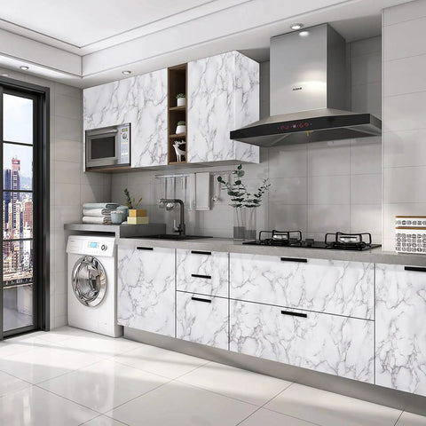 White Grey Marble Peel And Stick Contact Paper 24 Inch By 394 Inch Glossy Self Adhesive Marble Wallpaper on kitchen cabinets