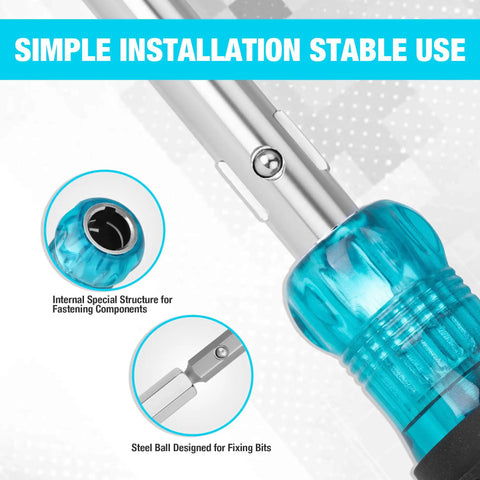 Close-up of 11 In 1 Multi Bit Screwdriver And Nut Driver Kit With S2 Steel Bits, showing handle and fastening mechanism