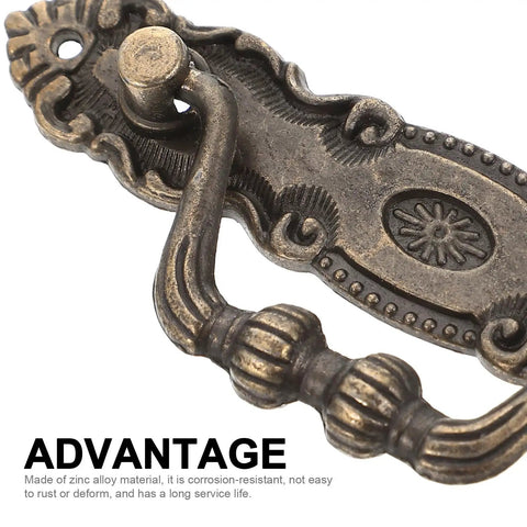 Close-up of Three Pack Vintage Bronze Cabinet Drawer Pull Handles Set For Wardrobe And Kitchen Cupboard Doors with rustic design.