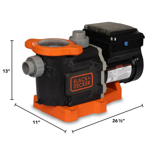 Side view of 2.2 HP Variable Speed In Ground Pool Pump With WiFi Enabled Energy Star Certified Quiet Self Priming Motor Easy Touchpad Programming Dual Voltage 1.5 Inch And 2 Inch Port Setup showing dimensions