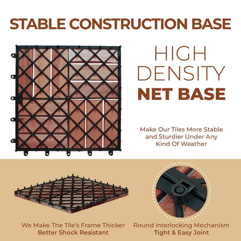 Hardwood Interlocking Patio Deck Tiles Pack Of 10 12x12 Inch Natural Wood Flooring Net Base Detail