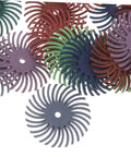 Mini Radial Bristle Disc Buffing Wheel With 3mm Shank For Detail Sanding And Polishing Tasks Super Stable Rotation Design With Reinforced Shaft And Spiral Flap Wheels For Smooth Precision Work, colorful discs stacked together.