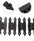 Antique H Hinge With Screws For Cabinet Doors, Retro Lace Cast Iron Hardware, detail view of textured black finish, multiple hinges