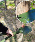 Beefy Folding Camping Shovel With Wood Saw Edge, High Carbon Steel Entrenching Tool, 18.3 Inch cutting a tree branch.
