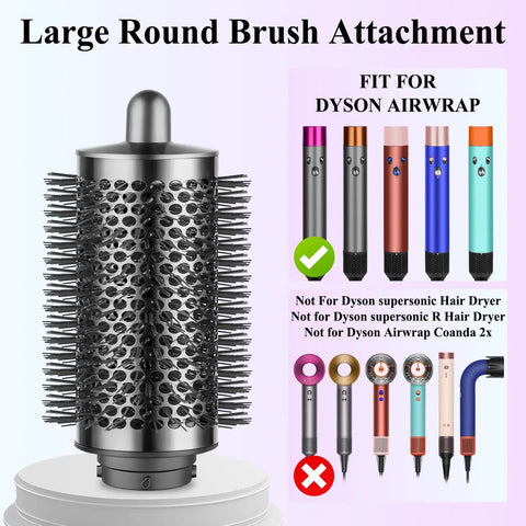 Large Round Volumizing Hair Brush Attachment for Dyson Airwrap Styling HS01 HS05 HS08 with metal gray finish
