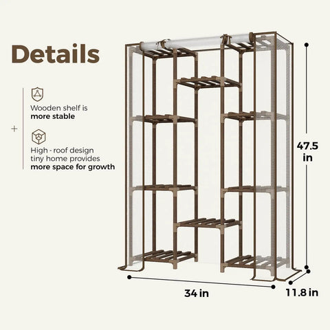 Indoor Outdoor Dope Tall Greenhouse With 10 Tiers And 11 Pot Plant Rack Large Wooden Frame Greenhouse For Room Corner Balcony Garden Patio Ideal Seedling Starter For Early Spring And Cold Climates