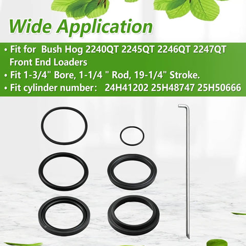 Lift And Tilt Hydraulic Seal Kit For Front End Loader Cylinders Compatible With 1 3 4 Inch Bore And 1 1 4 Inch Rod 19 1 4 Inch Stroke Replacement Part Numbers 24H41202 25H48747 25H50666 Includes Locking Wire black seals and retaining wire