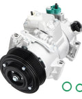 Heavy AC Compressor With Clutch For Toyota Corolla Matrix Scion Xb Pontiac Vibe 2.4L Oem Direct Swap No Sweat Install, silver body with black clutch and green seals.
