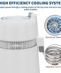 Top Notch Countertop Water Distiller With Rock Solid 900 Watt Heating Coil And Generous 1.6 Gallon Glass Pitcher showing cooling system and aluminum fan.