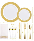 Kick Back Without The Hassle Using This Heavy Duty Gold Disposable Dinnerware Set For 25 Guests With Plates Cups Napkins Silverware Bpa Free Party Pack For Weddings And Block Parties - includes 10 inch plates and gold utensils.