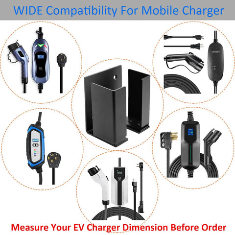 Solid Metal EV Charger Wall Mount Holder Adjustable Universal Electric Vehicle Charging Box Organizer Cord Rack showing multiple charger types.