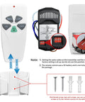 Two Pack Universal Ceiling Fan Remote Kit With Light Dimmer And Three Speed Receiver, remote and mounting hardware shown