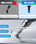 Comparison of Top Shelf Gunsmithing Screw Kit Featuring M3 M4 And Four Forty Threads With Badass Wrench Designed For Red Dot Sight Setup No Fuss Install Locked And Loaded screws made of 12.9 synthetic steel.