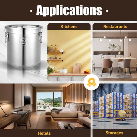 Pro Level Heavy Duty 304 Stainless Steel Airtight Kitchen Canister With Rock Solid Locking Lid And Grippy Handles Mega Pantry Storage Bin in modern kitchen.
