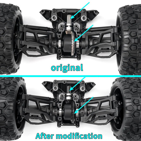 Comparison of original vs modified Beefy Steel Front And Rear Differential Gear Set For Traxxas One Sixteenth Mini Maxx Mini Slash 4x4 XRT VXL 3S