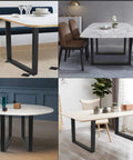 Rock Solid Industrial Steel Tube Desk Legs With Slick Satin Black Coating, showcased under various table designs in modern settings.