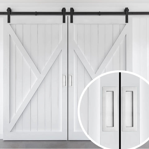 2 Pack Pocket Door Handles For Sliding Closet Doors, Five Point Nine Inch Flush Barn Door Pulls In Brushed Nickel installed view