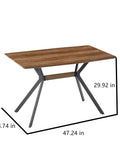 Modern Wood Top Dining Table With Sturdy Black Metal Base And Center Shelf For Kitchen Or Office With Rounded Child Safe Edges measuring 47.24 x 28.74 x 29.92 inches.