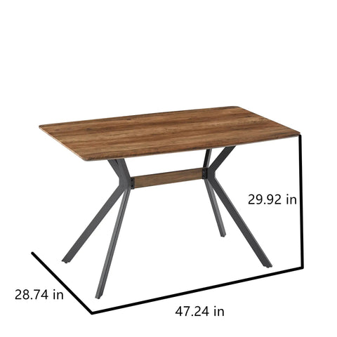 Modern Wood Top Dining Table With Sturdy Black Metal Base And Center Shelf For Kitchen Or Office With Rounded Child Safe Edges measuring 47.24 x 28.74 x 29.92 inches.