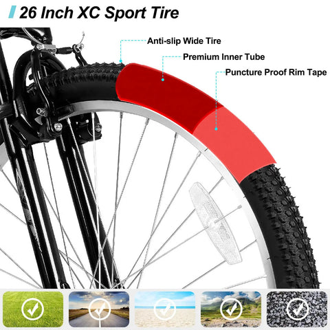 Trail Ready 26 Inch Mountain Bike For Men And Women 18 Speed Steel Frame tire with anti-slip and puncture proof features