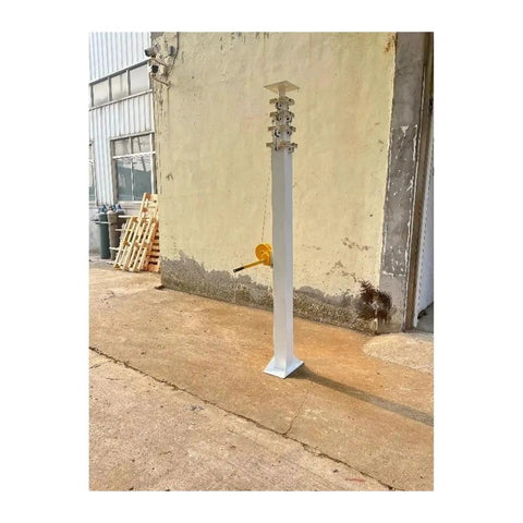 Heavy Hitter Hand Cranked Lifting Mast With Flexible Adjustable Height Telescopic Elevated Work Platform, white anodized frame.