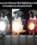 Magnetic COB Keychain Work Light With 7 Modes, 1600 Lumens, Rechargeable LED Flashlight showing light modes in black color