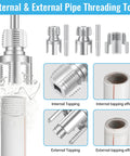 Diagram showing 3 Piece PVC Pipe Threader Set For Water Lines - 1/2 Inch, 3/4 Inch, And 1 Inch Dual Function Internal External Threading Tool