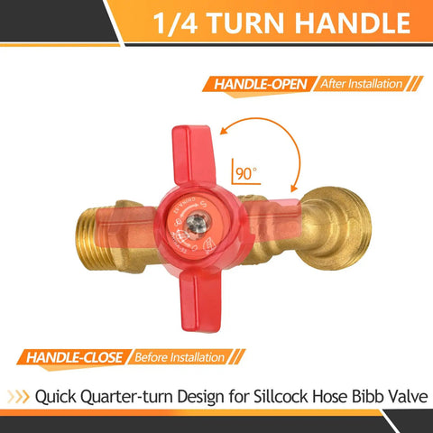 Top view of 5-Pack Sillcock Hose Bibb Valve Set with 3/4 Inch MIP Inlet X 3/4 Inch MHT Outlet, and 1/4 Turn Brass Boiler Drain Valve.