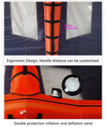 Close-up of dual airbag wing foil kitesurfing trainer kite with window design and safety window panel, showing handle and valve.