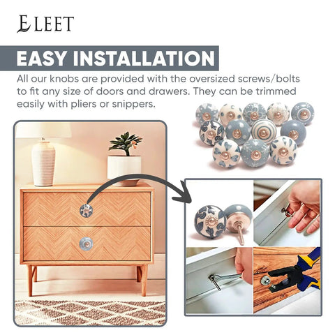 Assorted Ceramic Cabinet Knobs Set Of 12 In Grey And White With Vintage Old School Charm for Cupboard Doors Installation