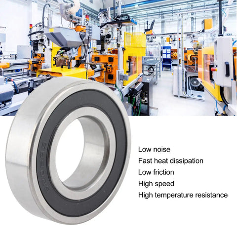 Heavy Duty 6206RS Deep Groove Ball Bearings With Double Rubber Sealed Ends For Industrial Machinery Use Plus Lube Protects Dirt Buildup And Lasts Long Time Great Value Set Of 2 on an industrial factory floor.