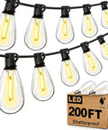 Ultra Long 200Ft Outdoor String Lights With Shatterproof Edison Bulbs, Waterproof Patio Decor, warm white LED glowing