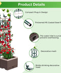 Raised Garden Bed Planter Box With Trellis 61.4 Inch Self Watering System displaying climbing plants and detailed design features.