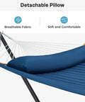 Curved Bar Hammock With Stand For Two People Heavy Duty Frame Detachable Pillow And Portable Carrying Bag For Outdoor And Indoor Use Navy Blue With A 12 Ft Polyester Fabric And Adjustable Height For Total Chill Comfort.