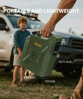 Portable Power Station 500Wh Lifepo4 Solar Generator With 500W Pure Sine Wave AC Outlet And 60W USB C PD Quick Charge For Camping Rv And Home Blackouts held by a person, showing size and portability.