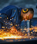 Person welding with sparks flying, using 4 Pcs Hot Rolled ASTM A36 Steel Plates Half Inch Thick 4X4 Inch Flat Metal Plates Square for DIY Metalworking