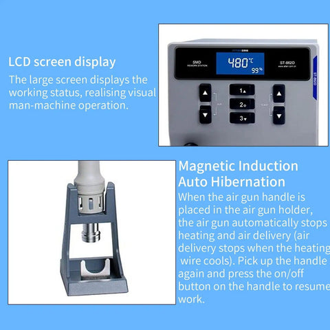 Lead Free 1000W Hot Air Soldering Station With Digital LCD Display and auto sleep mode features