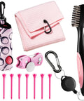 Pink Golf Gear Kit For Women 12 Piece Set With Golf Ball Bag Towel Tees Magnetic Ball Marker Divot Tool Cleaning Brush