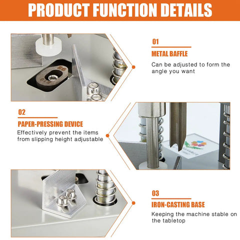 Heavy Duty Corner Rounder Punch Cutter With Interchangeable 6mm And 10mm Dies, metal baffle, paper-pressing device, iron-casting base details
