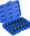 Beefed Up Magnetic Hex Impact Nut Driver Set 12 Piece CrV Steel Nut Setter in blue case, SAE and Metric sockets visible