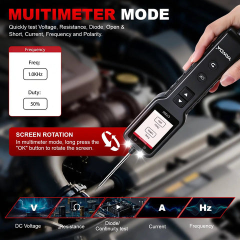 Circuit Probe Kit Pro Grade With 1.8 Inch Color TFT Display For 0 To 80V Automotive Electrical Systems Quick Short Finder Breaker Detector Component Activated Tests And Multimeter Mode With Four Diagnostic Functions DC Voltage AC Voltage Resistance Diode, screen rotated