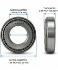 Beefy Heavy Duty Tapered Roller Bearing Cone And Cup Set With Chrome Steel For Auto And Industrial Use, 1.0000 Bore By 1.9800 OD