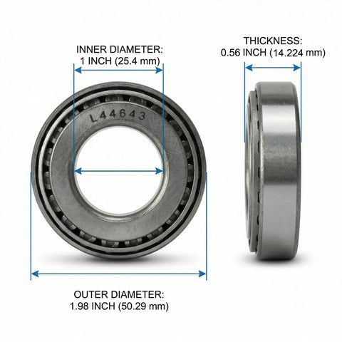 Beefy Heavy Duty Tapered Roller Bearing Cone And Cup Set With Chrome Steel For Auto And Industrial Use, 1.0000 Bore By 1.9800 OD